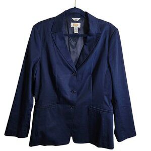 Talbots Vintage Navy 3 Button Notch Collar Cotton Blend Blazer Size 16